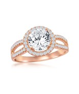 Sterling Silver Halo Style CZ Engagement Ring - Rose Gold plated - £51.63 GBP