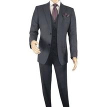 Men Suit BERLUSCONI Turkey 100% Italian Wool Super 180's Vested #Ber15 Charcoal image 7