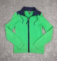 L-RL Active Sweater Woman L Green Zip Up Collared Ribbed Drawstring Acti... - $14.99
