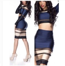 Navy  and cream body con 2 piece skirt set Small/medium - $14.84