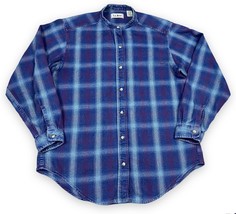 L.L. Bean Purple Blue Plaid Knit Banded Collar Button Front Shirt USA Made Sz L - £13.85 GBP