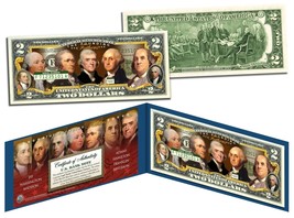 Founding Fathers Of The United States Colorized Obverse $2 Bill Us Legal Tender - £11.22 GBP