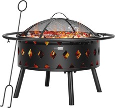 Vivohome 36-Inch Large Bonfire Wood Burning Outdoor Fire Pit With Round Grill - £197.37 GBP