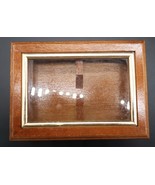 Vtg Wood Display Double Deck Playing Card Box W/ Glass Hinged Lid Gold T... - $28.05 CAD