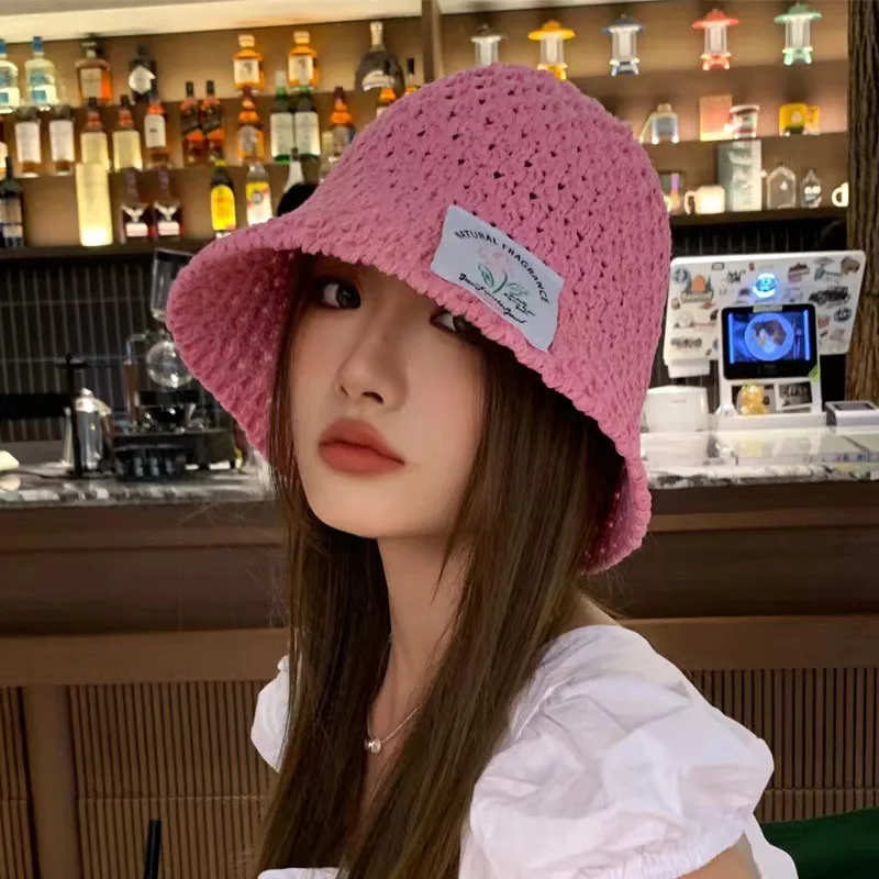 Summer Hollow Bucket Hats Women Korean Thin Breathable and Versatile Show Face - £11.78 GBP