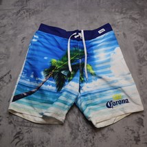 Corona Shorts Mens L Blue Lined Swim Trunks Beach Palm Tree Print Vacation - $21.76