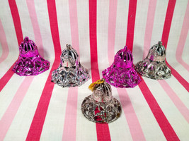 Swell Mid Century Bradford 6pc Silver &amp; Pink Filigree Christmas Bell Ornaments - £11.17 GBP