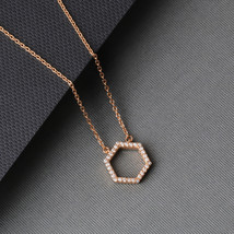 14K Rose Gold Plated Silver 0.08Ct TDW Diamond Hexagon Shape Pendant Necklace - £80.41 GBP