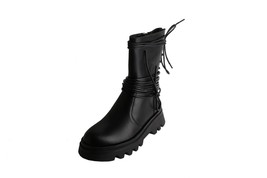 Kanseet Martin Boots Autumn Winter Black Round Toe Real Leather High Quality Chu - £117.77 GBP