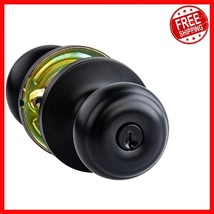 Classic Matte Black Door Knob with Key Lock - Durable Alloy Steel Design - $25.73