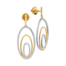 10kt Two-tone Gold Womens Round Diamond Oval Dangle Earrings 1/2 Cttw - £553.66 GBP