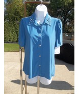 NWT 89TH&amp;MADISON BLUE TOP W PEARL, RHINESTONES S - $14.99