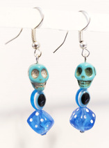 blue sugar skull evil eye dice earrings dangles day of the dead goth jewelry  - £5.56 GBP