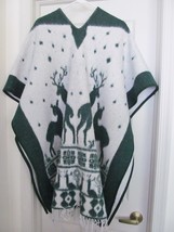 Peru Mexico Wool Serape Poncho Blanket Jacket Coat Reversible Heavy Gree... - $88.95