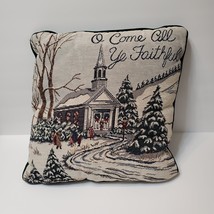 Vintage Christmas Pillow, Riverdale Tapestry Decorative Cushion, All Ye Faithful