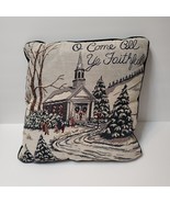 Vintage Christmas Pillow, Riverdale Tapestry Decorative Cushion, All Ye ... - £19.61 GBP