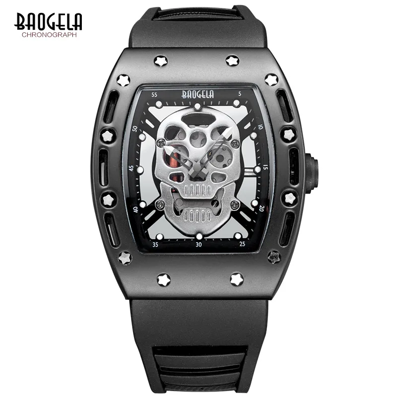 Mens Luminous Black Silicone Strap Army Skull Rectangle Dial Face with S... - $47.34