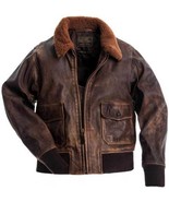 Aviator G-1 Flight Jacket Distressed Brown Real Cowhide Leather Bomber J... - £84.44 GBP