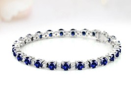 Blue Sapphire Bracelet For Women Wedding Gift 925 Sterling Silver Bracelet - £158.66 GBP