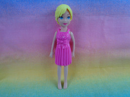 Polly Pocket Mattel Girl Doll Short Blonde Molded Hair Hot Pink Dress - $2.51