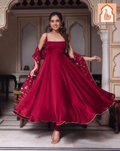 Maroon Designer Party Wear Look Gown With Bottom and Dupatta - $55.00