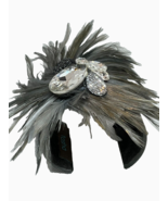 CUFF BRACELET Felt Gray Feathers Large Rhinestones Nordstrom Designer TA... - £19.34 GBP