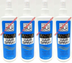 ( LOT 4 ) P.Silk.Salon Extra Hold Hair Spray Argan &amp; Coconut Oils 12 Oz Each - £23.34 GBP