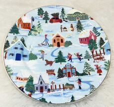 4 Christmas Village Dessert Plates 8.25" Gold Trim Grace Porcelain Holid... - $47.47