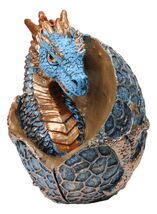 Metallic Bronze and Blue Azure Dragon Hatchling in Dragon Scales Egg Fig... - $311.66 MXN