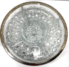 Vintage 10&quot; Partitioned Press Glass Covered Silver Metal Center Serving ... - $9.90