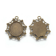 2 Cabochon Settings Cameo Frames Pendants Oval Antiqued Bronze Blanks - $2.54
