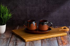 Sowpeace Handcrafted Terracotta tea cup set with oval trey Cup of morni... - £48.06 GBP