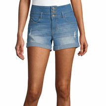 Ymi Women&#39;s Juniors High Waisted Denim Shorts Size 7 Medium Wash 3 Button NEW - £19.20 GBP