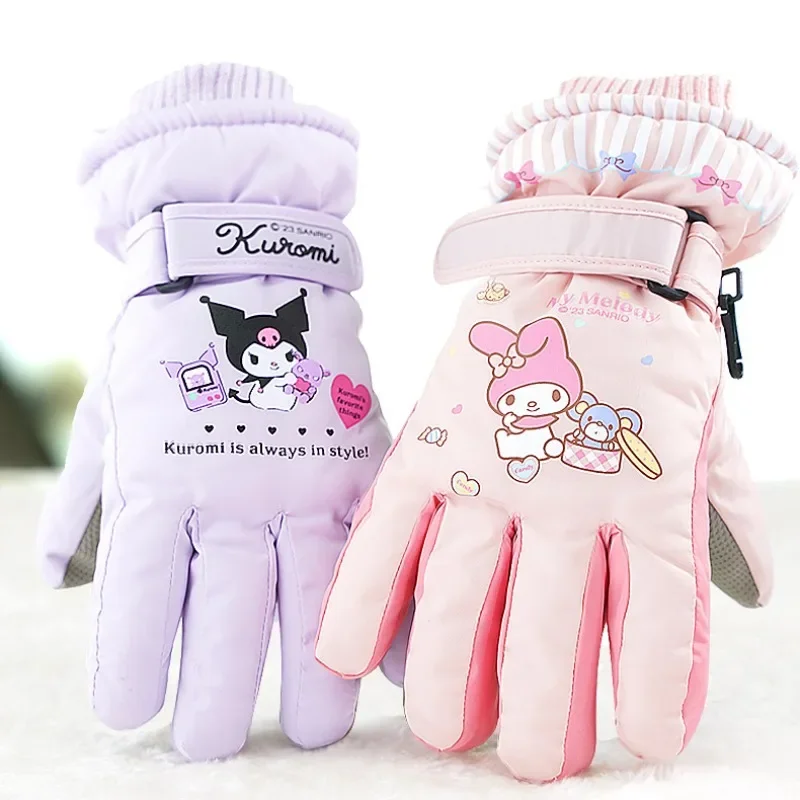 Sanrio Kuromi My Melody Kids&#39; Gloves Kawaii Cute Cartoon Winter Plush Thickened - £14.52 GBP