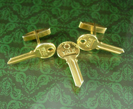 Yale Key Cufflinks * Tie clip Gold Steampunk novelty gift for him  Advertising   - £98.32 GBP