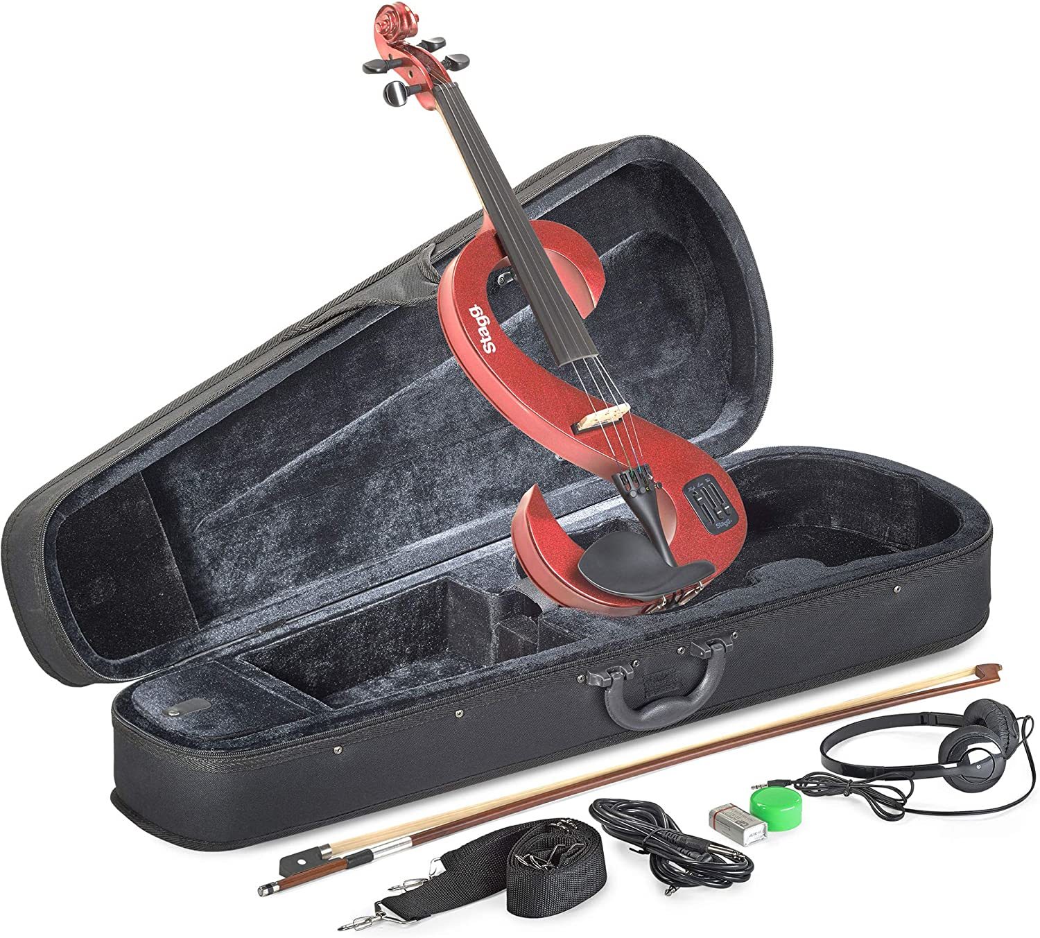 Primary image for Metallic Red, 5 X 12 X 32 Inches, Stagg Evn 4/4 Mrd Silent Violin Set With Case.