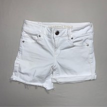 AEO White Jean Shorts Women’s 0 Distressed Ripped Raw Hem Midi Summer Beach - $27.72