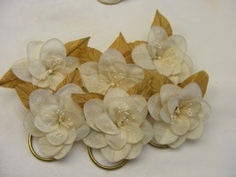 Vintage Handmade Napkin Rings Set of 6  Cream w Embroidery Cross Stitch #34 - $368.72 MXN