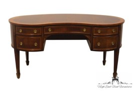 VINTAGE ANTIQUE Banded Flame Mahogany Traditional Style 60&quot; Kidney Desk - £1,179.93 GBP