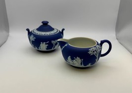 Wedgwood Cream on Blue Jasperware Creamer &amp; Sugar Set - $159.99