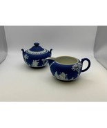 Wedgwood Cream on Blue Jasperware Creamer &amp; Sugar Set - $217.32 CAD
