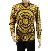 Men's AVM Crystal Shirt Medallion Medusa Cotton Turkey Slim Fit 9628-01 Gold image 3