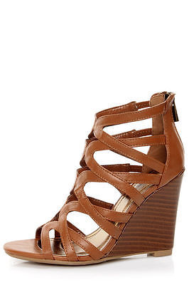 Primary image for BROWN STRAPPY CAGED WEDGE SANDALS HEELS SIZE 8 SEXY WOMENS SHOES