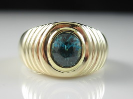 Blue Zircon Ring 14K Yellow Gold Plated Jewelry Bezel Shrimp Dome - £64.44 GBP