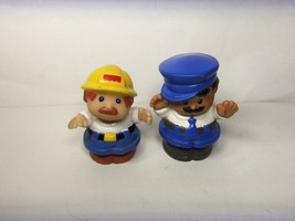 Fisher Price Little People 2 Figures 1997 Policeman &amp; 2000 Construction Worker - £7.69 GBP