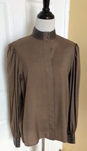 Vintage Francesca of Damon for Starington Brown Silk/Wool Blouse w/ Leather (12) - £39.40 GBP