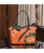 Tribal Style Genuine Leather Floral Handbag – Vintage Shoulder Crossbody... - $60.38
