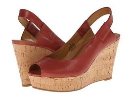 New Nine West Pink Orange Open Toe Wedge Sling Sandals Heel Sz 8 M Leather Shoes - £30.26 GBP