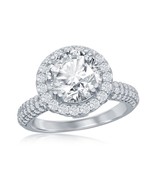 Crown Set Round CZ with Halo Micro Pave CZ Band Engagement Ring - £41.15 GBP