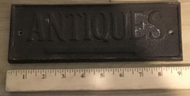 Antique Cast Iron Sign Plaque &quot;Antique&quot; Old  Approx Size 9” X 3” X 0.5” - £76.29 GBP